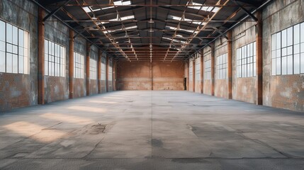 Abandoned Warehouse with High Ceilings, Ruined Windows, Echoes of Industry, Urban Decay, A Place Where Time Stands Still, Stories of the Past in Every Corner