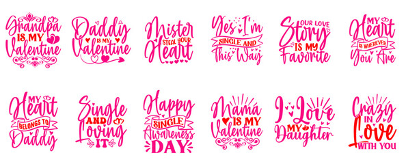 Classic Valentines Day Inscriptions, Typography Set Vector Illustration for Holiday Cards, Presentation, Banner