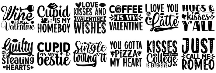 Fototapeta premium Classic Valentines Day Quotes, Hand Lettering Collection Vector Illustration for Printing Press, Decal, T-Shirt Design