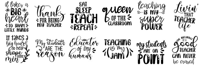 Fototapeta premium Decorative Teacher Hand Lettering, Invitation Bundle Vector Illustration for Bookmark, Sticker, Gift Card