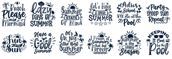 Decorative Summer Invitation, Hand Lettering Bundle Vector Illustration for Banner, Icon, Postcard