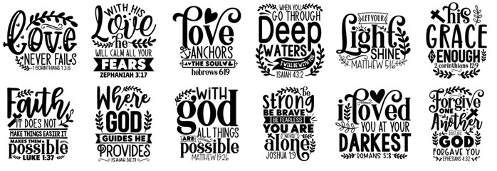 Classic Scripture Phrases, Inscriptions Set Vector Illustration for Packaging, Postcard, T-Shirt Design