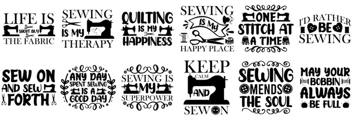Modern Sewing Hand Lettering, Typography Collection Vector Illustration for Greeting Card, Advertisement, Decal