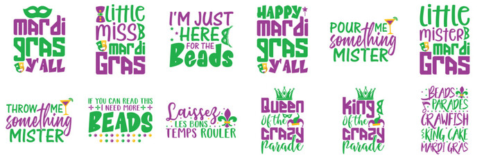 Classic Mardi Gras Labels And Badges, Calligraphy Set Vector Illustration for Banner, Label, Packaging