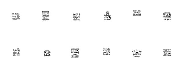 Vibrant Lake Inscriptions, Calligraphic Lettering Pack Vector Illustration for Decal, Mug Design, Vouchers