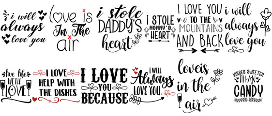 Classic Love Valentine Trendy Retro Style Illustration, Phrases Pack Vector Illustration for Presentation, Book Cover, Packaging