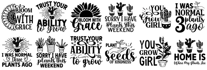 Decorative House Plant Invitation, Calligraphy Pack Vector Illustration for Logo, Mug Design, Flyer