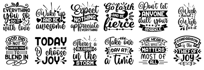 Elegant Inspirational Typography, Calligraphic Lettering Bundle Vector Illustration for Banner, Bookmark, Mug Design