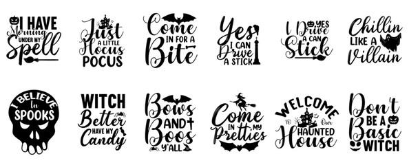 Colourful Halloween Quotes, Calligraphic Lettering Bundle Vector Illustration for Decal, Motion Graphics, Printable