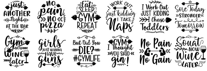 Vibrant Gym Typography, Calligraphy Pack Vector Illustration for Flyer, Wrapping Paper, Holiday Cards