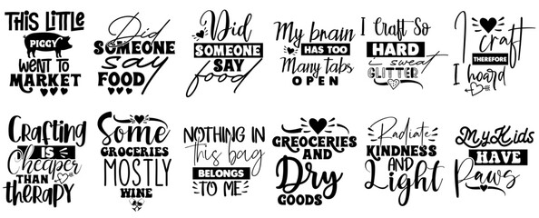 Minimalist Funny Tote Bag Calligraphy, Calligraphic Lettering Bundle Vector Illustration for Wrapping Paper, Decal, Logo