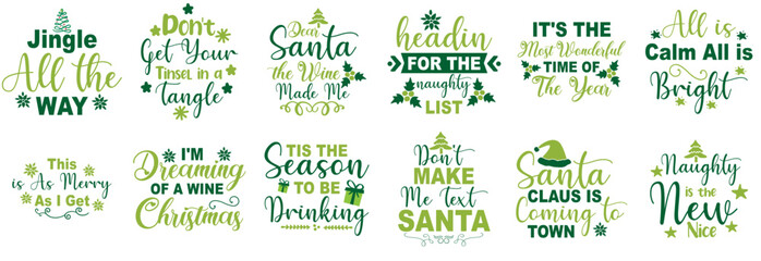 Decorative Funny Christmas Typography, Hand Lettering Pack Vector Illustration for Gift Card, Book Cover, Infographic