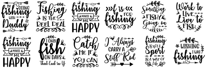 Minimal Fishing Calligraphy, Trendy Retro Style Illustration Pack Vector Illustration for Presentation, Banner, Newsletter