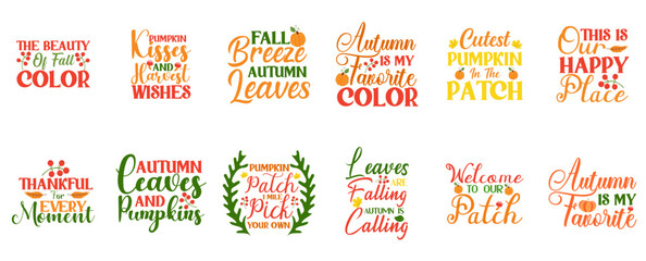 Cute Fall Inscriptions, Calligraphy Bundle Vector Illustration for Magazine, Book Cover, Printable