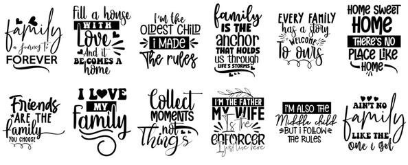Vibrant Family Labels And Badges, Calligraphic Lettering Set Vector Illustration for Book Cover, Brochure, Bookmark
