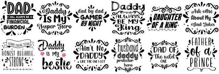Colourful Daddy Labels And Badges, Quotes Bundle Vector Illustration for Greeting Card, Advertisement, Printing Press