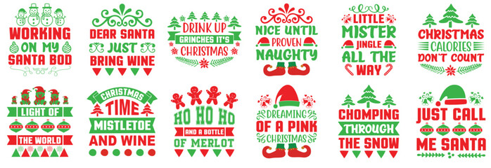 Creative Christmas Calligraphic Lettering, Typography Set Vector Illustration for Decal, Social Media Post, Logo