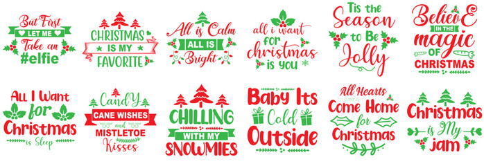 Minimal Christmas Hand Lettering, Calligraphy Collection Vector Illustration for Social Media Post, Wrapping Paper, Flyer