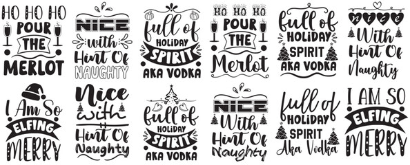 Fototapeta premium Classic Christmas Typographic Emblems, Calligraphic Lettering Bundle Vector Illustration for Label, Logo, Packaging