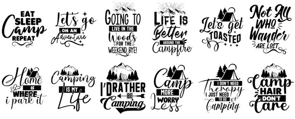 Vibrant Camping Trendy Retro Style Illustration, Hand Lettering Collection Vector Illustration for Announcement, Advertisement, Decal