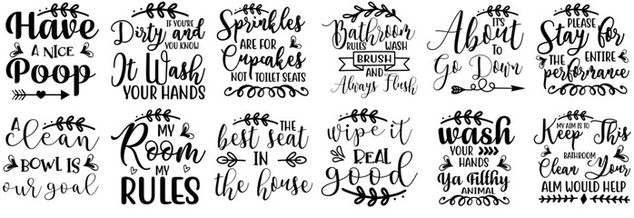 Elegant Bathroom Calligraphy, Phrases Set Vector Illustration for Announcement, Holiday Cards, Magazine
