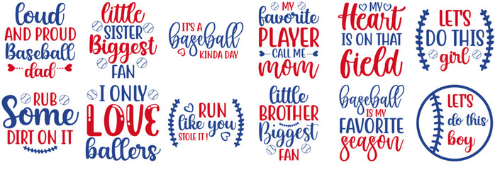 Decorative Baseball Phrases, Invitation Bundle Vector Illustration for T-Shirt Design, Label, Announcement
