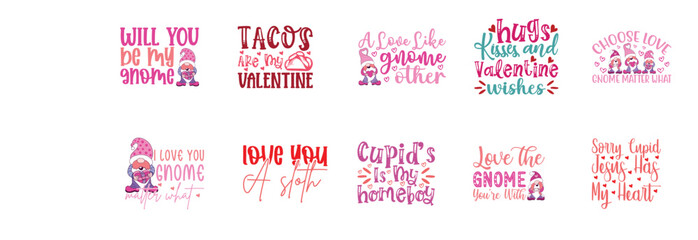 Colourful Valentines Day Inscriptions, Hand Lettering Bundle Vector Illustration for Bookmark, Advertising, Greeting Card