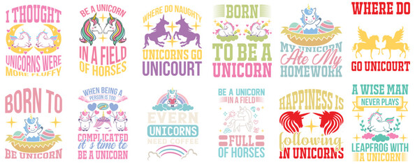 Decorative Unicorn Invitation, Trendy Retro Style Illustration Set Vector Illustration for Announcement, Wrapping Paper, Advertisement