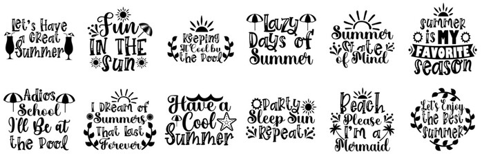 Cute Summer Hand Lettering, Phrases Set Vector Illustration for Bookmark, Book Cover, Greeting Card