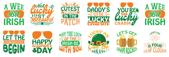 Simple St Patricks Day Calligraphic Lettering, Labels And Badges Pack Vector Illustration for Sticker, Poster, Decal