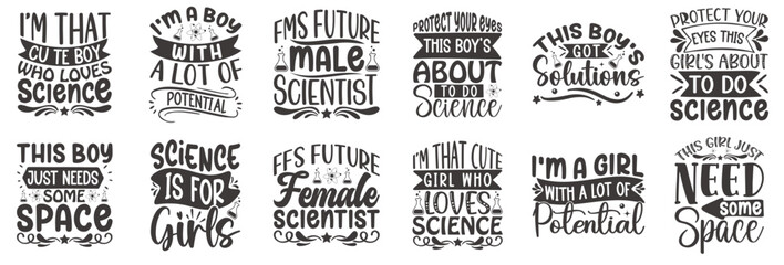 Fototapeta premium Minimalist Science Trendy Retro Style Illustration, Phrases Bundle Vector Illustration for Flyer, Sticker, Logo