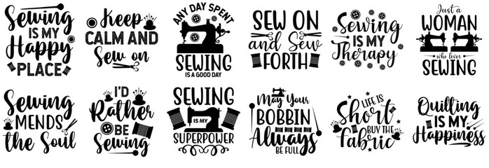 Fototapeta premium Creative Sewing Hand Lettering, Labels And Badges Bundle Vector Illustration for Advertisement, Mug Design, Banner