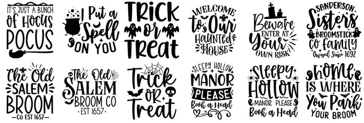 Simple Halloween Phrases, Trendy Retro Style Illustration Bundle Vector Illustration for Advertising, T-Shirt Design, Logo