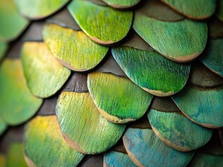Obraz premium Close-Up of Colorful and Detailed Fish Scales with Green and Blue Hues