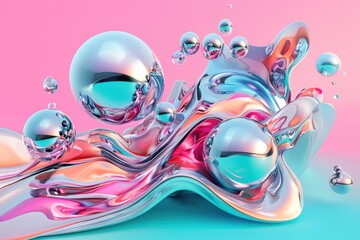 Colorful abstract artwork featuring glossy spheres and fluid shapes, perfect for backgrounds and creative projects.