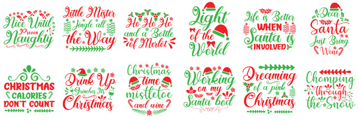 Cute Christmas Inscriptions, Calligraphy Set Vector Illustration for Banner, Decal, Printing Press
