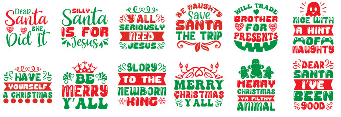 Naklejka premium Elegant Christmas Quotes, Typographic Emblems Collection Vector Illustration for Packaging, Sticker, Wrapping Paper