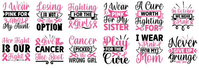 Vibrant Breast Cancer Quotes, Trendy Retro Style Illustration Set Vector Illustration for Vouchers, Gift Card, Social Media Post © David