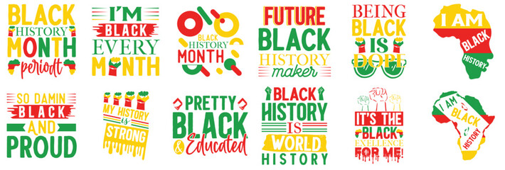 Fototapeta premium Decorative Black History Month Hand Lettering, Inscriptions Collection Vector Illustration for Postcard, Poster, Newsletter