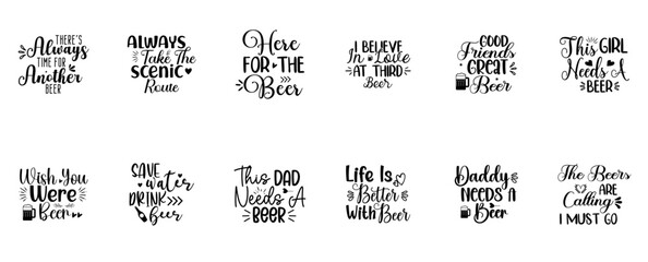 Classic Beer Labels And Badges, Hand Lettering Collection Vector Illustration for Printable, Vouchers, Logo