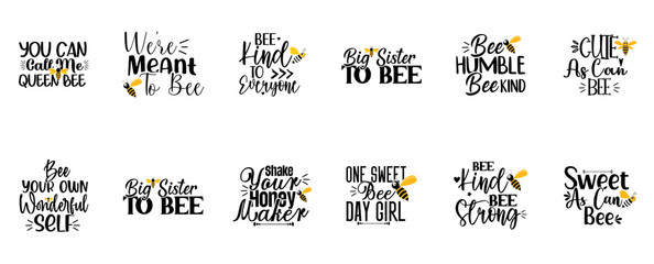 Elegant Bee Hand Lettering, Inscriptions Set Vector Illustration for Vouchers, Social Media Post, Printing Press