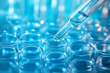 High Tech Medical Laboratory Pipette and 96 Well Test Plate for Genetic Research and DNA Purification