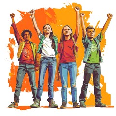Fototapeta premium Empowered Youth Standing Up Together for Change and Justice