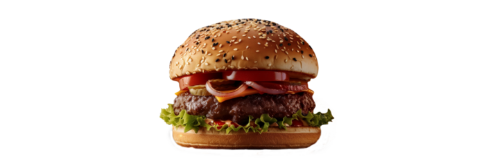 The banner displays a mouthwatering hamburger topped with fresh lettuce, tomato, and onion