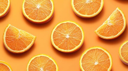 Fototapeta premium A vivid orange slice pattern set against an orange background,