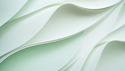 Abstract background with flowing white paper sheets on a light green surface.