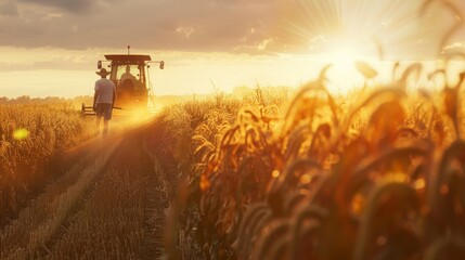 Fototapeta premium Harvest Bounty: Close-Up of an American Farmer Harvesting Soybeans in 8K Professional Photography.