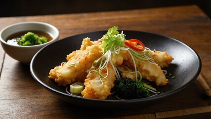 stock photography sizzling vegetable tempura prepared aesthetically with a background of wooden table