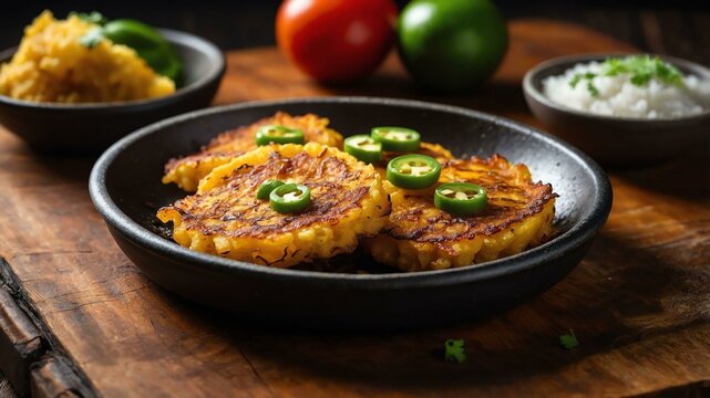 stock photography sizzling tostones prepared aesthetically with a background of wooden table
