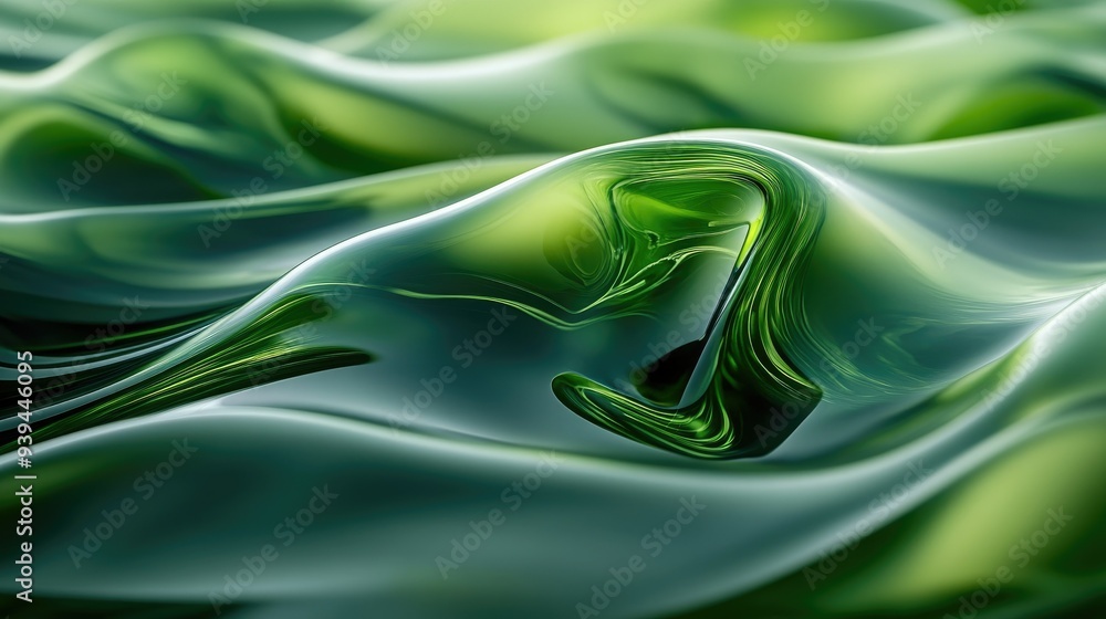 Poster fluid green lines in an abstract design, providing a refreshing and natural background.